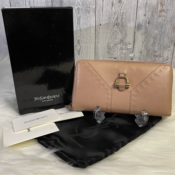 YVES SAINT LAURENT muse leather zip wallet in tan - Picture 1 of 16